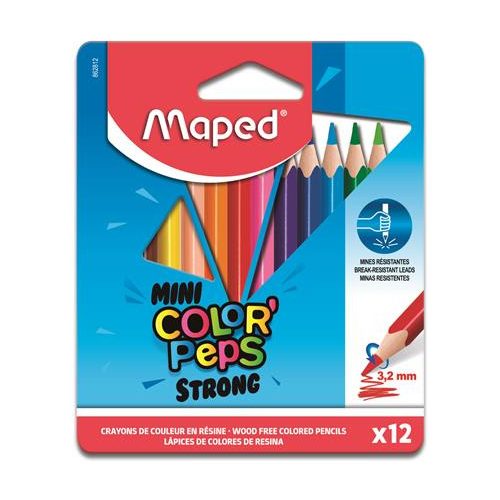 Színes ceruza készlet, háromszögletű, MAPED "Mini Color'Peps Strong", 12 különböző szín