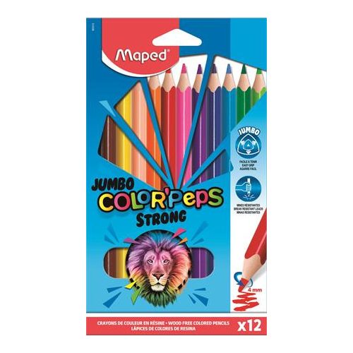 Színes ceruza készlet, háromszögletű, MAPED "Jumbo Color'Peps Strong", 12 különböző szín
