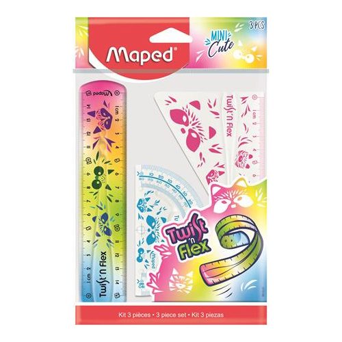 Vonalzókészlet, műanyag, törhetetlen, 3 darabos, MAPED "Mini Cute Twist 'n Flex"