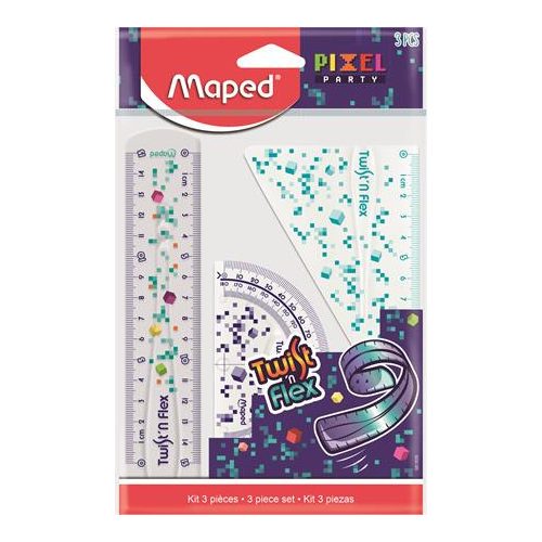 Vonalzókészlet, műanyag, törhetetlen, 3 darabos, MAPED "Pixel Party Twist'n Flex"