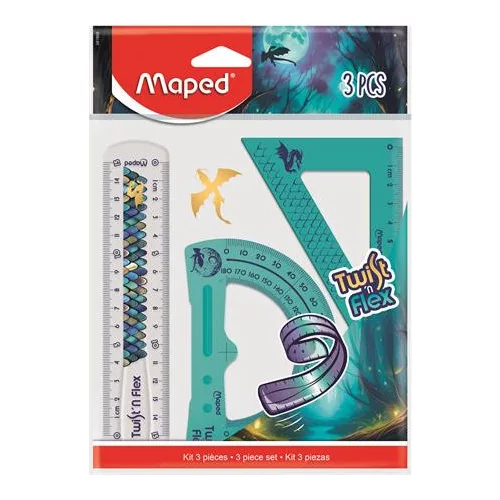 Vonalzókészlet, műanyag, törhetetlen, 3 darabos, MAPED „Dragon sárkány”