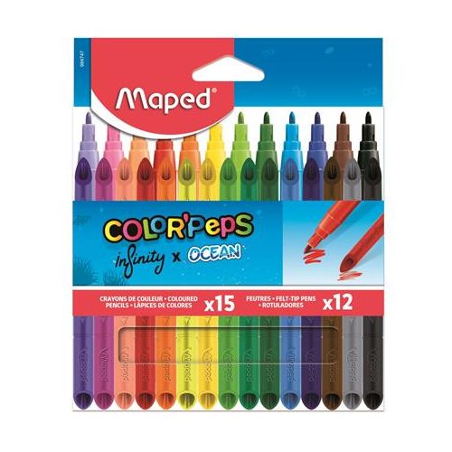 Színes ceruza és filctoll készlet, MAPED "Color'Peps INFINITY", 15+12 különböző szín