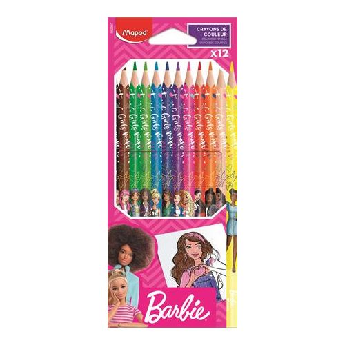 Színes ceruza készlet, háromszögletű, MAPED "Barbie", 12 különböző szín