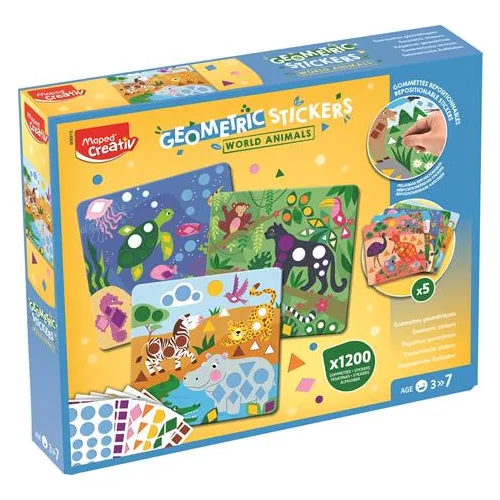 Matrica készlet, geometriai, MAPED CREATIV "Geometric Stickers", a világ állatai