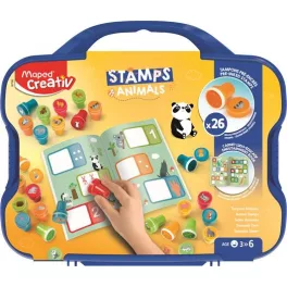   Nyomdázó készlet, foglalkoztató füzettel, bőröndben, MAPED CREATIV "Stamps", állatok