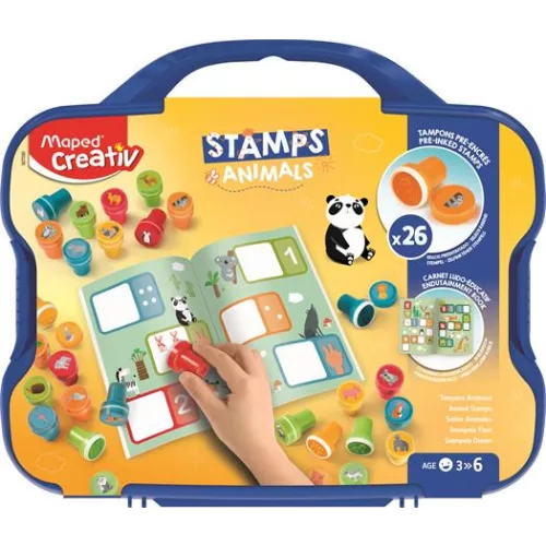 Nyomdázó készlet, foglalkoztató füzettel, bőröndben, MAPED CREATIV "Stamps", állatok