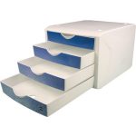 Irattároló, műanyag, 4 fiókos, HELIT "Chameleon", fehér-kék