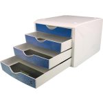 Irattároló, műanyag, 4 fiókos, HELIT "Chameleon", fehér-kék