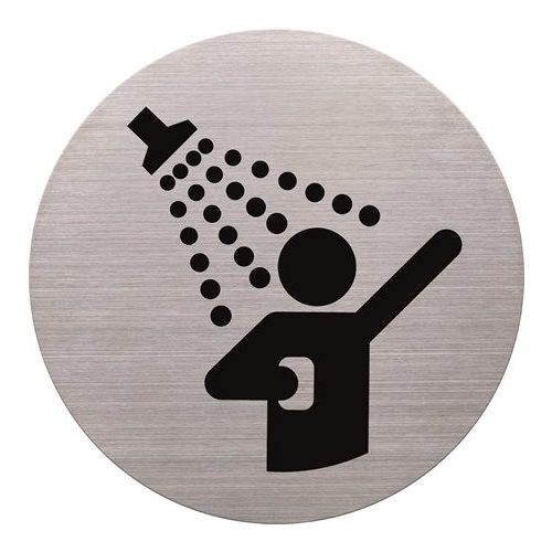 Információs tábla, rozsdamentes acél, HELIT, zuhanyzó