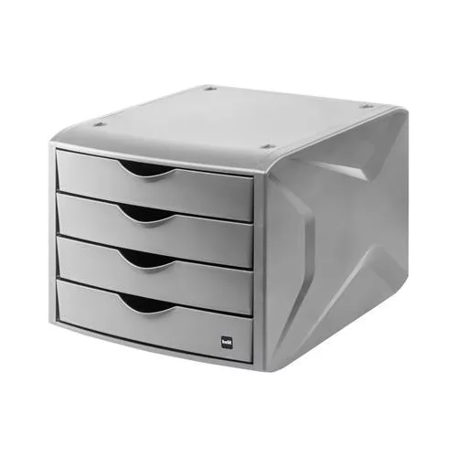 Irattároló, műanyag, 4 fiókos, HELIT "The Green Chameleon", szürke