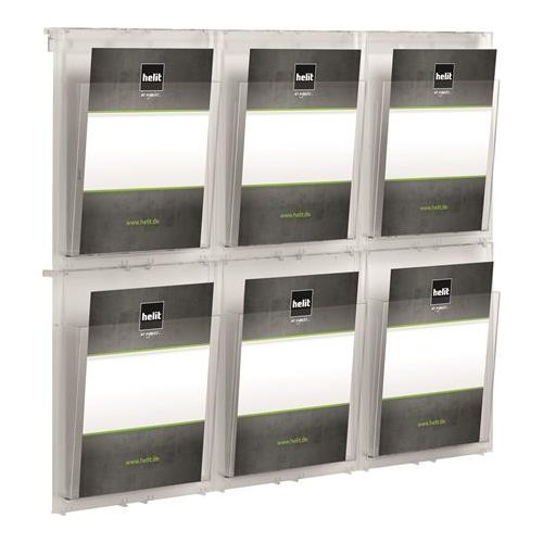 Prospektustartó, fali, A4, 6 rekeszes, HELIT "Placativ", átlátszó