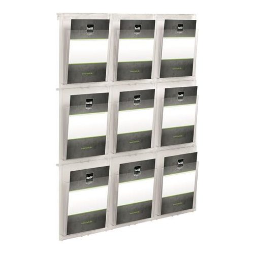 Prospektustartó, fali, A4, 9 rekeszes, HELIT "Placativ", átlátszó