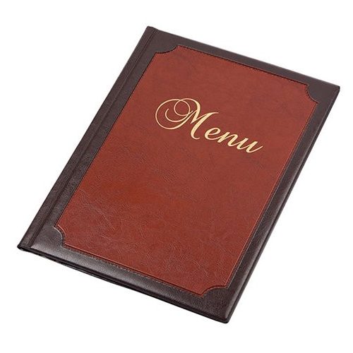 Étlaptartó, A4, bőrhatású, PANTA PLAST "Keretes Menu", sötétbarna-gesztenyebarna