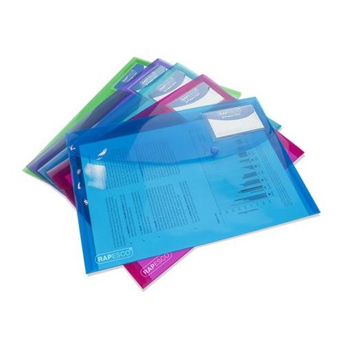 Irattartó tasak, A4+, patentos, RAPESCO "Eco", áttetsző vegyes színek