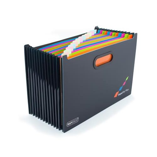 Harmonika irattartó, A4+, PP, 13 rekeszes, RAPESCO "SupaFile Plus", fekete