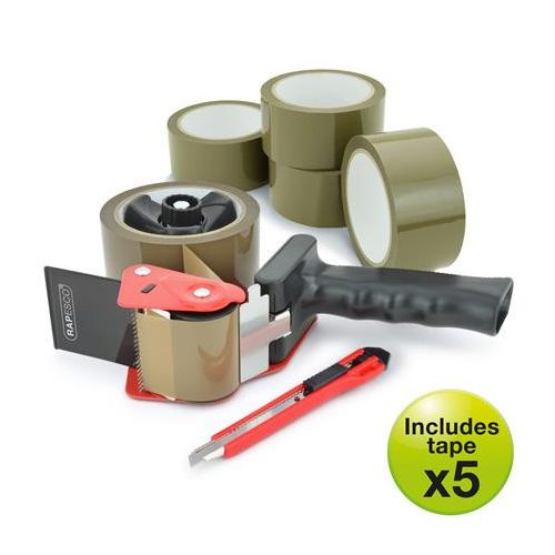 Csomagzáró gép, RAPESCO "Germ-Savvy® 960", 5 db barna csomagolószalaggal, 1 db késsel