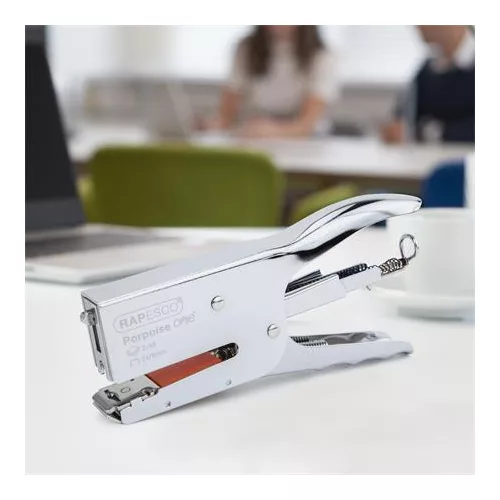 Tűzőgép, kézi, 24/8, 45 lap, fém, RAPESCO "Porpoise ONE", ezüst