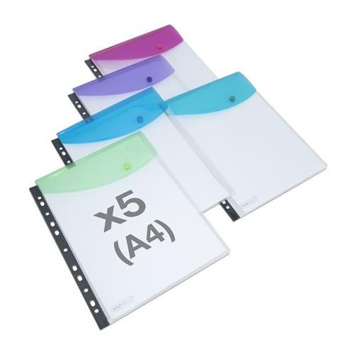 Irattartó tasak, A4+, lefűzhető, patentos, RAPESCO "Eco", áttetsző vegyes színek