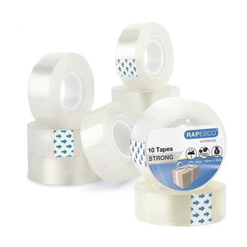 Ragasztószalag, 19 mm x 33 m, RAPESCO, 10 db,  áttetsző