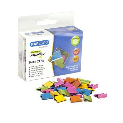 Utántöltő kapcsok, RAPESCO, "Supaclip 40", vegyes színben
