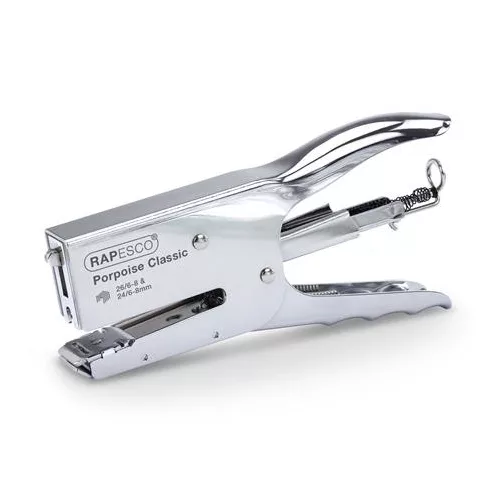 Tűzőgép, kézi, 24/6-8, 26/6-8, 45 lap, fém, RAPESCO "Porpoise", ezüst