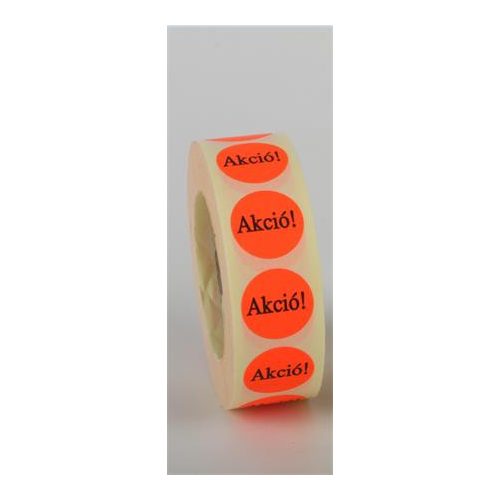 Etikett, 20 mm kör, "AKCIÓ" felirattal, 1000 etikett/tekercs, piros
