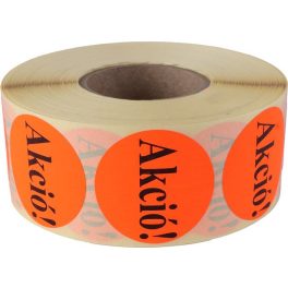   Etikett, 38 mm kör, "AKCIÓ" felirattal, 1000 etikett/tekercs, piros