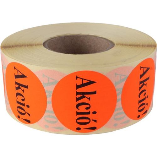 Etikett, 38 mm kör, "AKCIÓ" felirattal, 1000 etikett/tekercs, piros