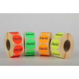   Etikett, 38 mm kör, "AKCIÓ" felirattal, 1000 etikett/tekercs, zöld