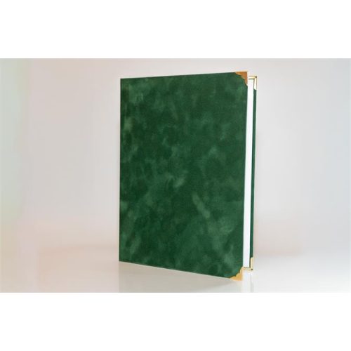 Oklevéltartó, A4, exkluzív, plüss, 4 fém sarokkal, zöld