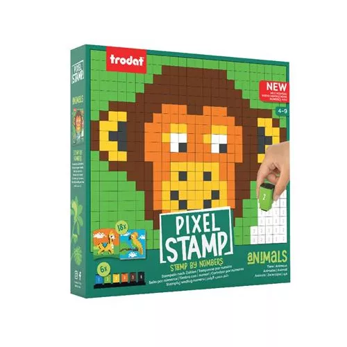 Kreatív foglalkoztató füzet, bélyegzős,  TRODAT "Creativ Pixelstamp", állatok
