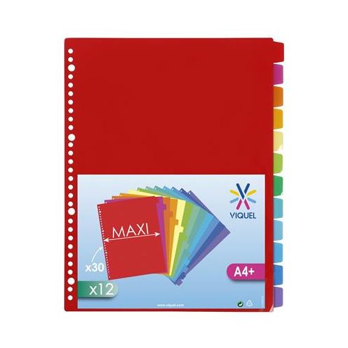 Regiszter, műanyag, A4 Maxi, 12 részes, VIQUEL