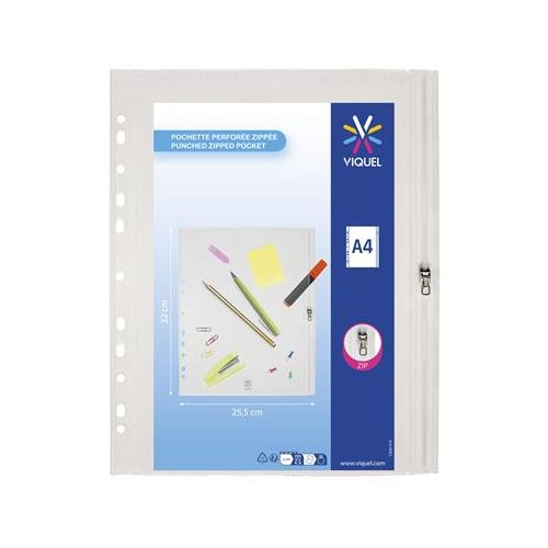 Irattartó tasak, A4, PP, zipzáras, VIQUEL "Pockets", áttetsző