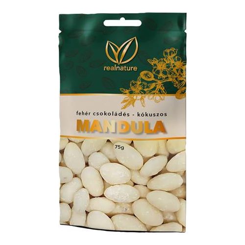 Mandula, 75 g, REAL NATURE, kókuszos-fehércsokoládés