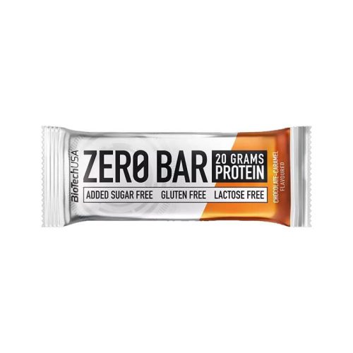 Fehérjeszelet, gluténmentes, 50g, BIOTECH USA "Zero Bar", csokoládé-karamell