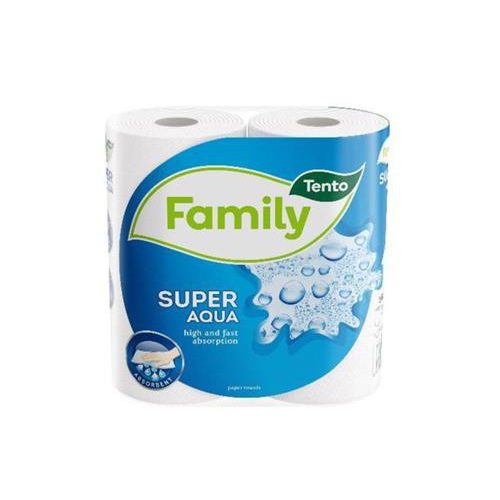 Kéztörlő, tekercses, 2 rétegű, TENTO "Family Super Aqua", fehér