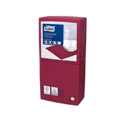 Koktélszalvéta, 1/4 hajtogatott, 2 rétegű, 23,8x24 cm, Advanced, TORK "Cocktail", bordó