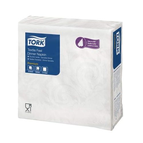 Szalvéta, 1/4 hajtogatott, 1 rétegű, 39x39 cm, Premium, TORK "Textile Feel Elegance Dinner", fehér