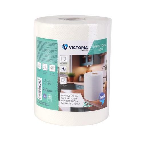 Kéztörlő, tekercses, 2 rétegű, 300 lap, VICTORIA HYGIENE, "Fine XL"