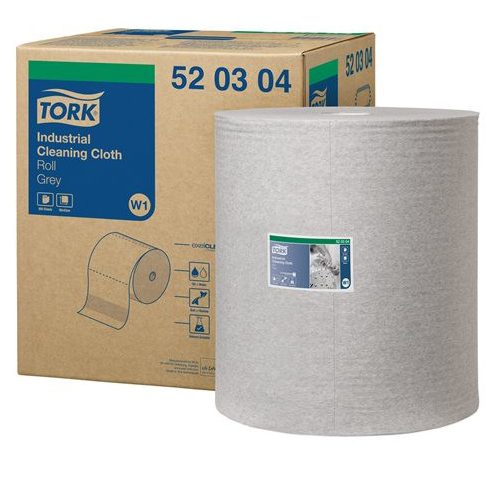 Tisztítókendő, ipari, 1 rétegű, 950 lap, W1 rendszer, TORK, szürke