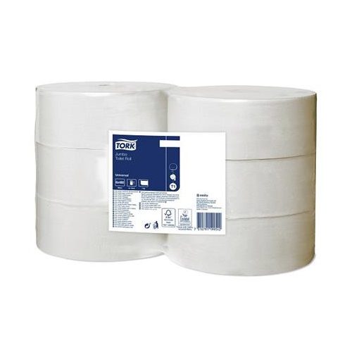 Toalettpapír, T1 rendszer, 2 rétegű, 26 cm átmérő, Universal "Jumbo", fehér