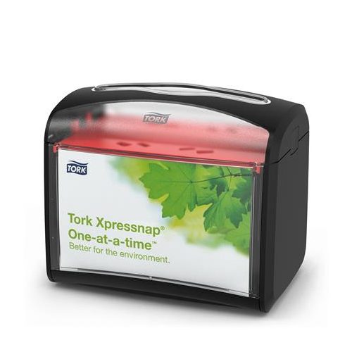 Szalvéta adagoló, 16,9x20,1x14,1 cm, asztalra helyezhető, N4 rendszer, Signature line, TORK "Xpressnap", fekete