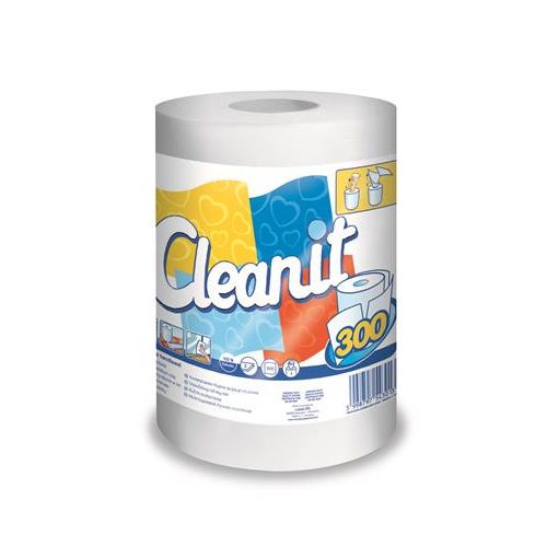 Törlőkendő, tekercses, univerzális, 2 rétegű, LUCART "CLEANIT 300", fehér