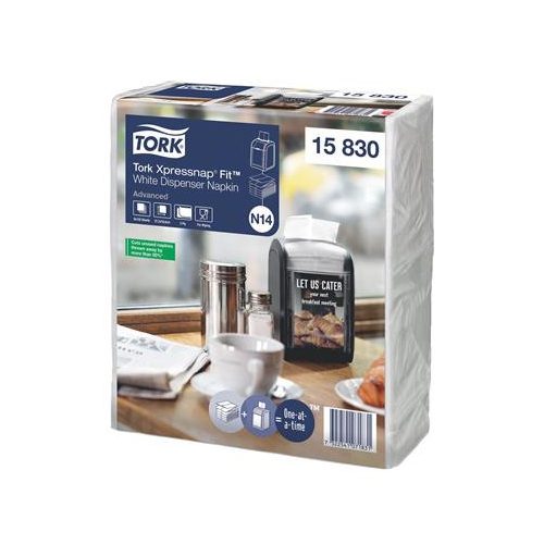 Szalvéta, adagolós, 2 rétegű, 21,3x16,5 cm, N14 rendszer, Advanced, TORK "Xpressnap Fit", fehér