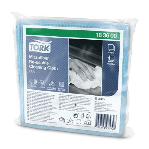 Tisztítókendő, mikroszálas, újra felhasználható, 1 rétegű, W8 rendszer, TORK, kék