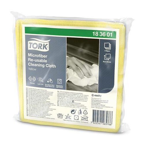 Tisztítókendő, mikroszálas, újra felhasználható, 1 rétegű, W8 rendszer, TORK, sárga