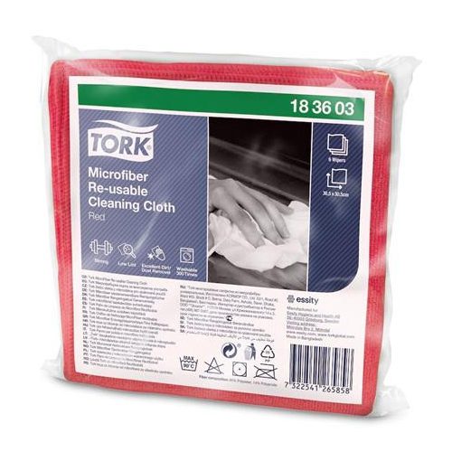 Tisztítókendő, mikroszálas, újra felhasználható, 1 rétegű, W8 rendszer, TORK, piros