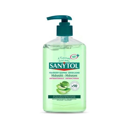 Antibakteriális folyékony szappan, 250 ml, SANYTOL "Hidratáló", aloe vera és zöld tea