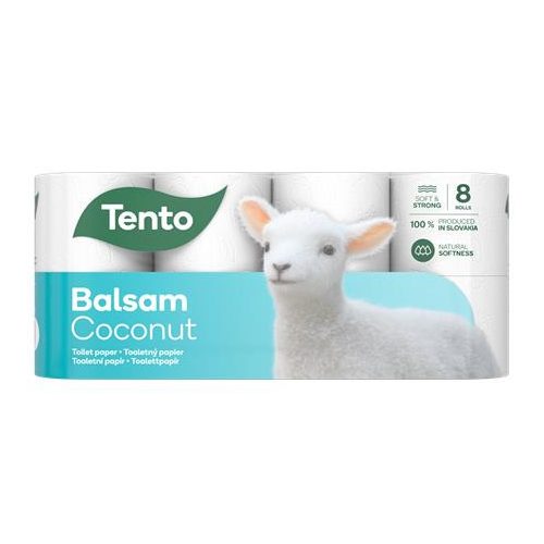 Toalettpapír, 3 rétegű, kistekercses, 8 tekercs, TENTO "Balsam Coconut", fehér