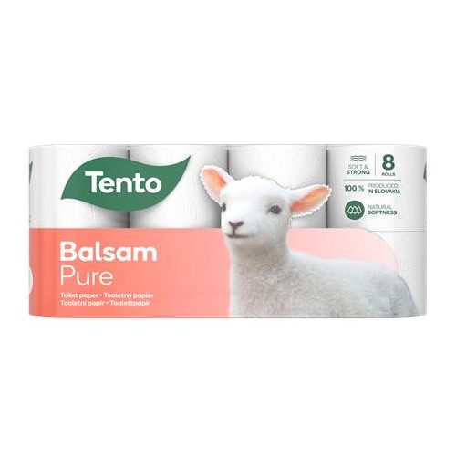 Toalettpapír, 3 rétegű, kistekercses, 8 tekercs, TENTO "Balsam Pure", fehér